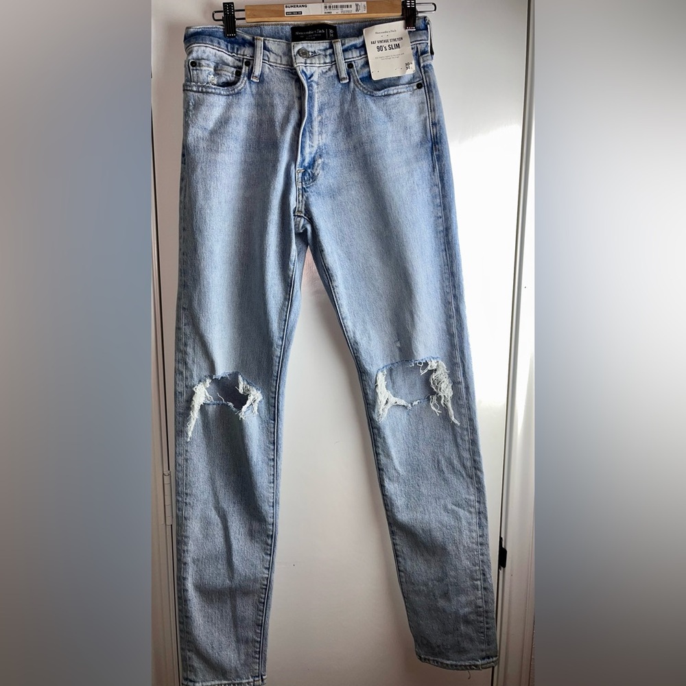 Mens Abercrombie & Fitch Vintage Stretch 90's Slim Jeans in Light Blue 30W
